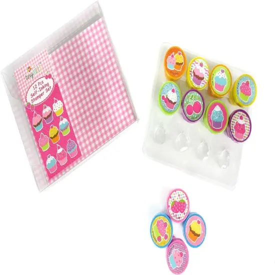 TINYMILLS 12 Pcs Cupcakes Stamp Kit for Kids - Cupcake Self Inking Stamps Gift Party Favors {3}