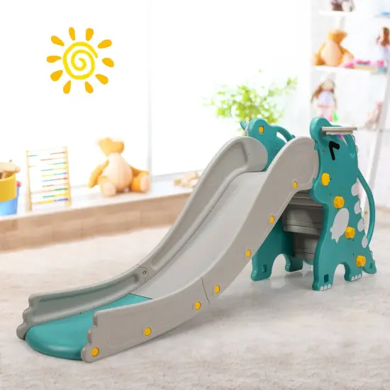 4-in-1 Kids Climber Slide Play Set with Basketball Hoop-Green {1}