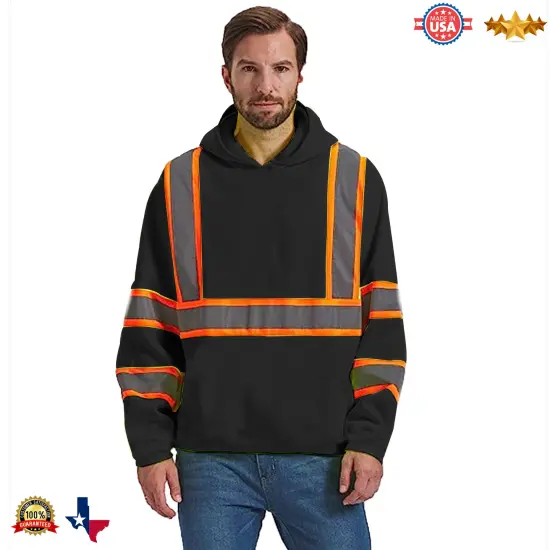 RADYAN&reg; Long Sleeve High Visibility Safety Hoodie with Hood for Construction Work Black {1}