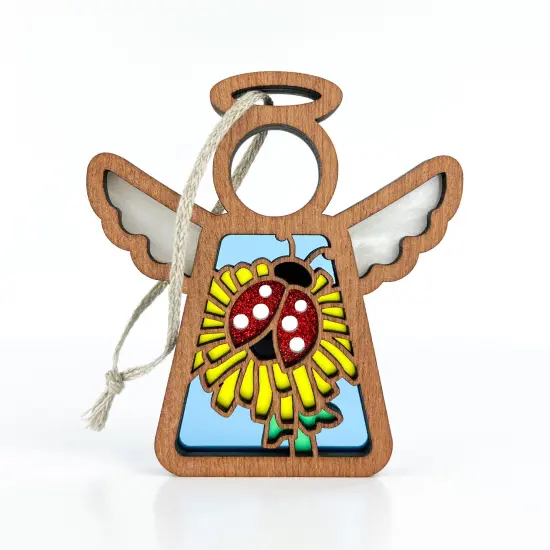 3.5" (H) Ladybug and Dandelion Ornament - Handcrafted in Texas - Mother's Angels&reg; Christmas Angel Wings Figurine {1}