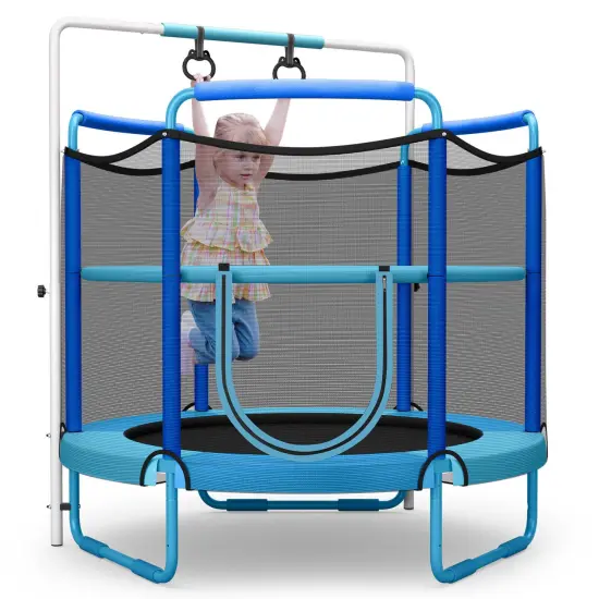 5 Feet Kids 3-in-1 Game Trampoline with Enclosure Net Spring Pad Blue {4}