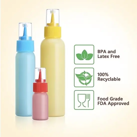 Cookie Icing Bottles, 6 Squeeze Applicator Bottles, 2 each (1, 2 and 4 ounces), Royal Icing Tools, Cake Sugar Cookie Decorating Supplies, Food Coloring, Frosting, Pancake Arts and Crafts Kit {2}