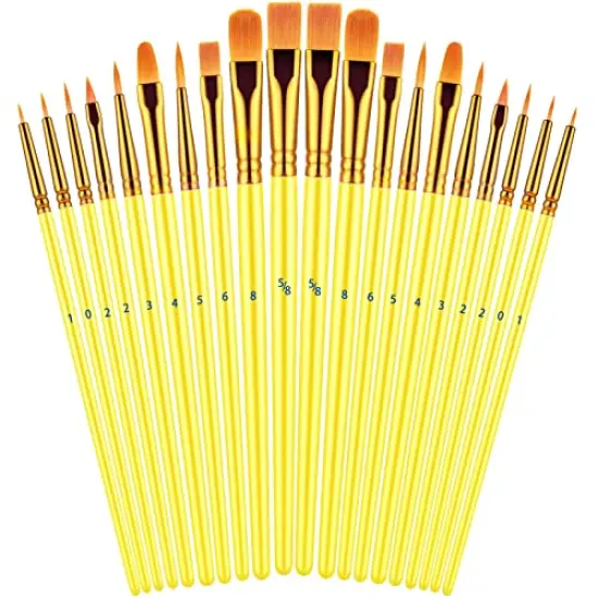 20 Pcs Paint Brushes for Acrylic Painting, Oil Watercolor Acrylic Paint Brush, Artist Paintbrushes for Body Face Rock Canvas, Kids Adult Drawing Arts Crafts Supplies, Yellow {2}