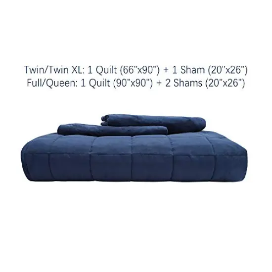 EMME Quilt Set Twin Size 2 Pieces (66x90 inches), Pre-Washed Microfiber Bedspread for All Season, Lightweight and Reversible Coverlet (Squares Pattern, Navy) {4}