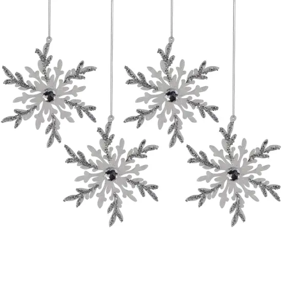 Northlight Glitter Snowflakes Christmas Ornaments - 6" - White and Silver - 4ct {1}