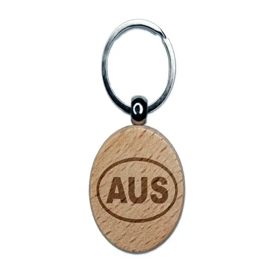 Australia AUS Engraved Wood Round Keychain Tag Charm {1}