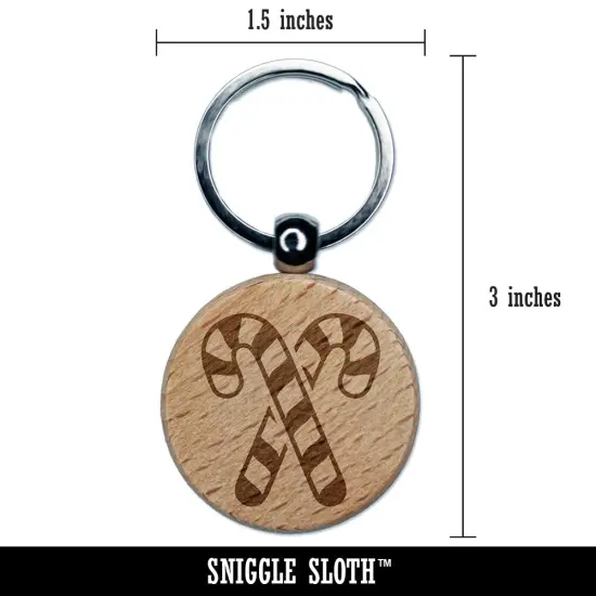 Crossed Candy Canes Christmas Engraved Wood Round Keychain Tag Charm {2}