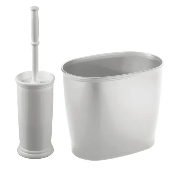 mDesign Plastic Compact Toilet Bowl Brush and Wastebasket Combo Set {3}