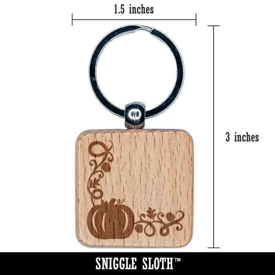 Pumpkin Fall Corner Harvest Halloween Thanksgiving Engraved Wood Square Keychain Tag Charm {2}
