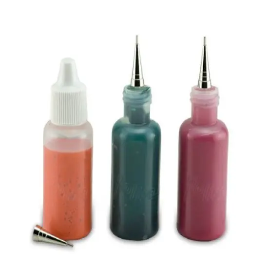 3 Pieces Precision Tip Applicator Bottle - Flo Line Squeeze Bottle with Stainless Steel Tips, for Artist Paint, Fluid Media, Ink, Watercolor, Quilling, Glitters and Masking Fluid {1}