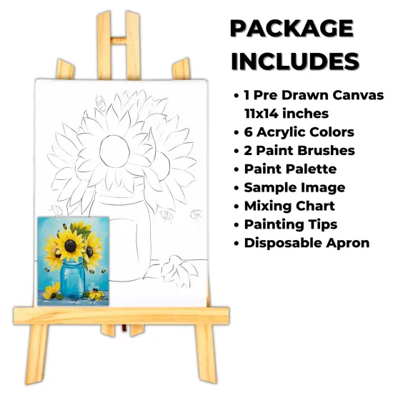 "Sunflowers In A Jar" DIY Canvas Art Kit, Adult Beginner, Acrylic Paint Size 11x14 inch {2}