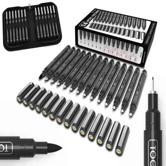 14Set Micro-Line Pens with Case and Black Fineliner {1}