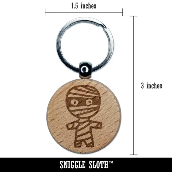 Wary Mummy Doodle HalloweenEngraved Wood Round Keychain Tag Charm {2}