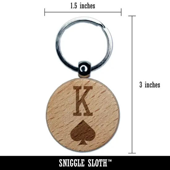King of Spades Card Suit Engraved Wood Round Keychain Tag Charm {2}