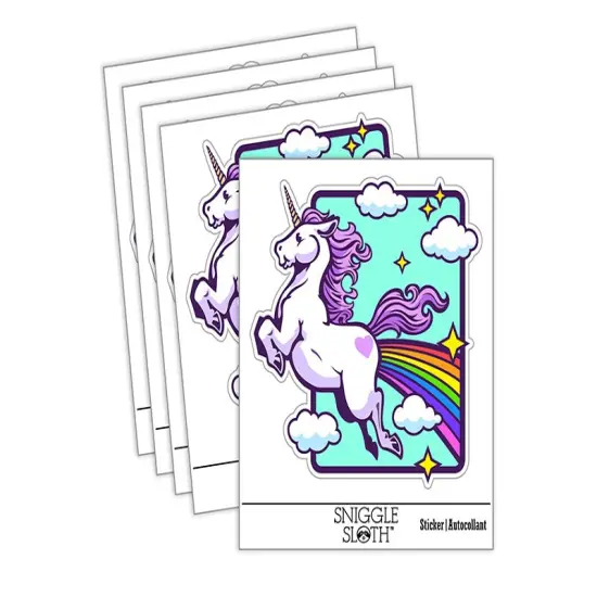 Magical Unicorn Pooping Rainbow and Stars Waterproof Vinyl Phone Tablet Laptop Water Bottle Sticker Set - 5 Pack {2}