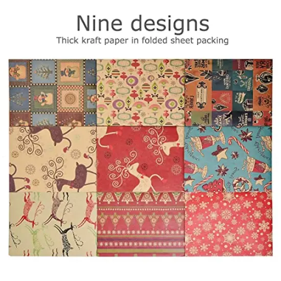 SmoTecQ Christmas Gift Wrapping Paper, Made from Recycled Kraft Paper, 10 Pack 70X50CM Folded Sheets with 10 Gift Tags {4}