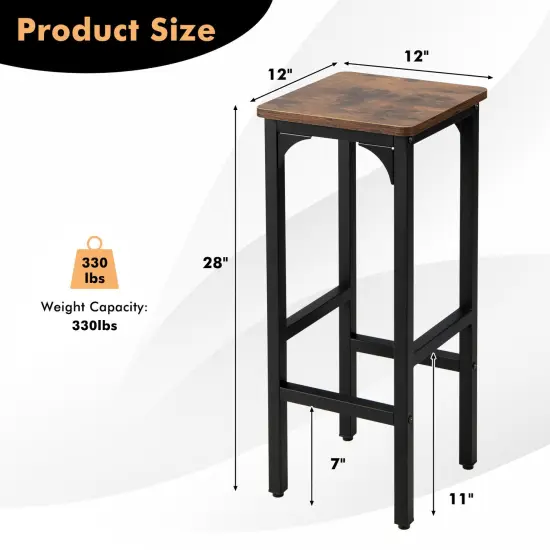 2 Pieces 28 Inch Dining Bar Chair Set with Footrest and Adjustable Pads-Rustic Brown {4}