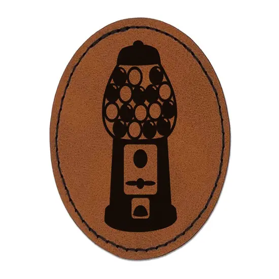Gumball Machine Round Iron-On Engraved Faux Leather Patch Applique - 2.5" Brown {1}