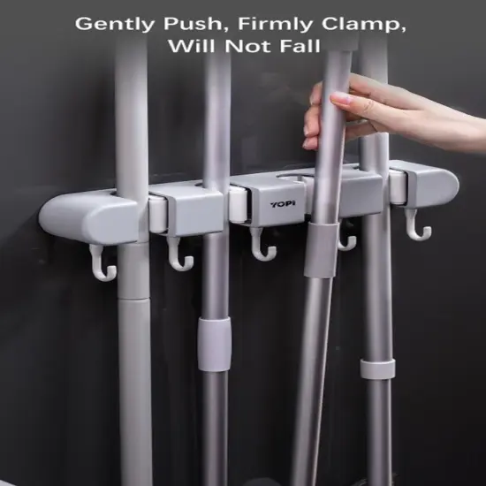 Mop Hanger Broom Storage Rack w 5 Slots 6 Hooks. {2}