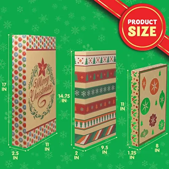 JOYIN 12 Christmas Foil Kraft Gift Boxes with 3 Sizes (Robe, Shirt and Lingerie Boxes) for Xmas Goody Gift Boxes, School Classrooms Party Favors Decoration, Holiday Present Wrap Décor {4}
