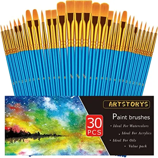 30 Pieces Paint Brushes for Acrylic Painting, Oil Watercolor Acrylic Paint Brush, Artist Paintbrushes for Body Face Rock Canvas, Kids Adult Drawing Arts Crafts Supplies, Blue {1}