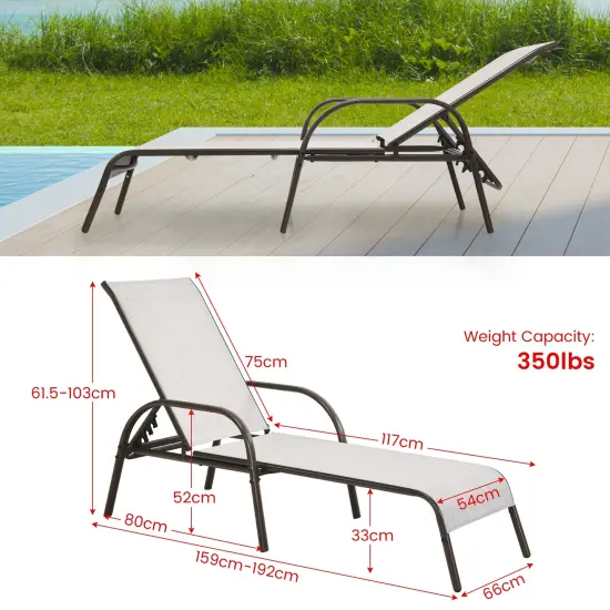 Adjustable Patio Chaise Folding Lounge Chair with Backrest Grey {4}