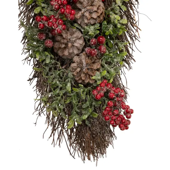 Northlight 28" Glittered Pine Cone and Berry Artificial Teardrop Christmas Swag - Unlit Green {6}