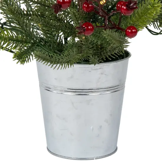 Northlight Pre-Lit LED Mixed Pine Potted Christmas Tree with Berries and Cardinals - 2' - Warm White Lights Green {7}