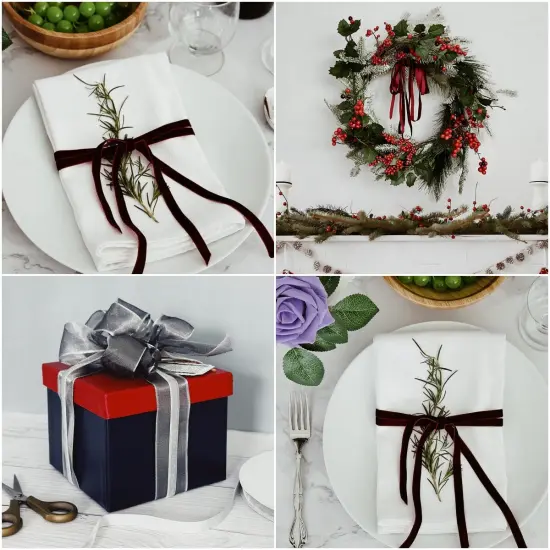 Wrapables 3/8 Inch Velvet Ribbon for Gift Wrapping, Wedding Decorations, Hair Bows, Crafting 25 Yards), Dark Green {3}