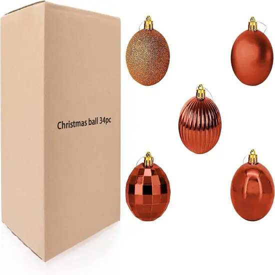 34-Piece Christmas Glitter Ball Ornaments (1.5") Xmas Tree Decorations Golden orange {1}