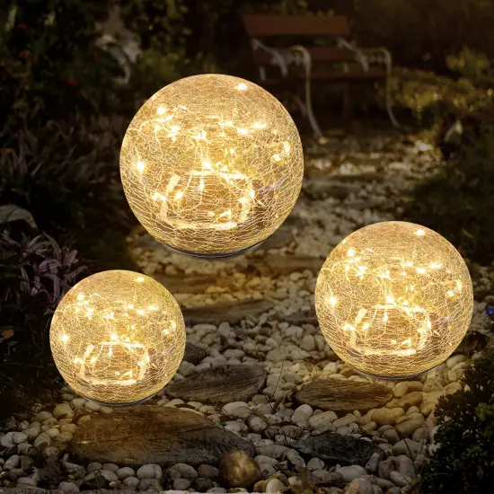 2 Pack Globe (4.7”) Garden Solar Lights Cracked Glass Ball Waterproof LED for Outdoor Decor Decorations Pathway Patio Yard Lawn, Warm White {2}