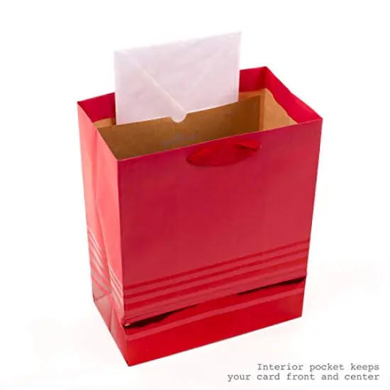Hallmark 9" Medium Gift Bag with Tissue Paper (Red Foil Stripes) for Christmas, Birthdays, Father's Day, Graduations, Valentines Day, Sweetest Day {3}