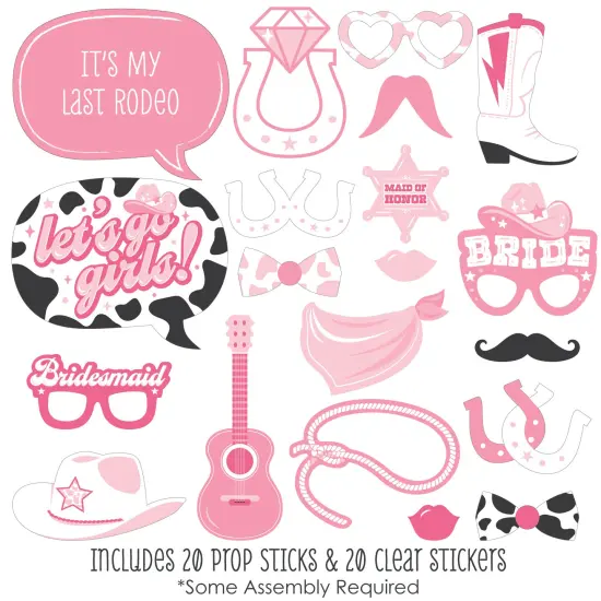 Big Dot of Happiness Last Rodeo - Pink Cowgirl Bachelorette Party Photo Booth Props Kit - 20 Count {3}