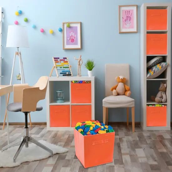 Sorbus Fabric Collapsible Cube Storage Bins Set (6 Pack) Orange {4}
