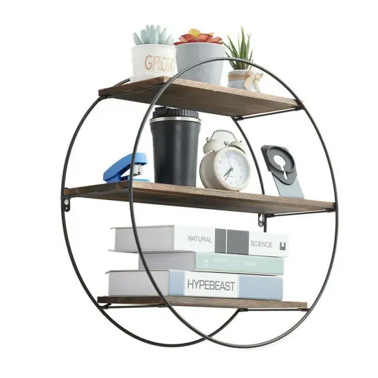 Circle Rustic Decor Floating Wall Shelves Metal Storage Rack. {3}