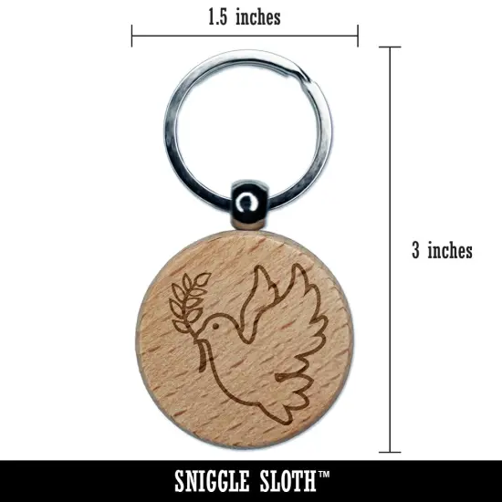 Peace Dove with Olive Branch Engraved Wood Round Keychain Tag Charm {2}