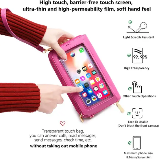 Kitcheniva Crossbody Cell Phone Purse Bag Shoulder Strap Touch Screen Rose red {4}