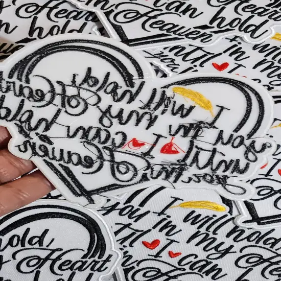 Memorial Collection: Patch Party Club, "I Will Hold You in My Heart" 1-pc, Iron-On Embroidered Patch, Sz 4", Tribute Patch, Loss Support {4}