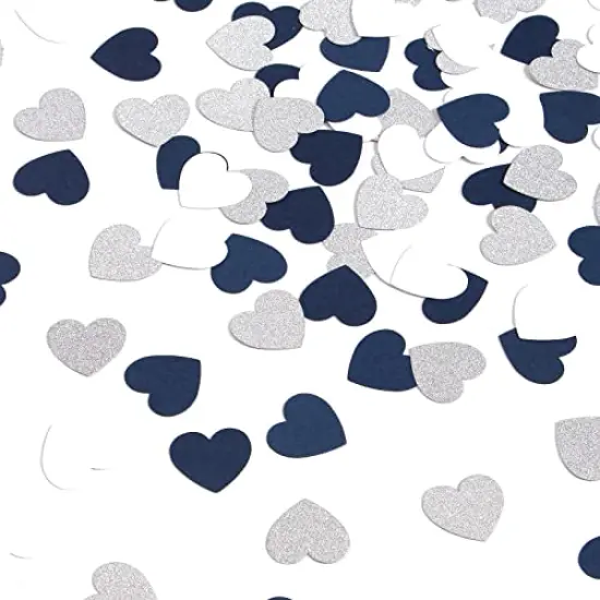 300 Pieces Navy-Blue White-Silver Heart Party-Decorations Confetti - Graduation 2022 Valentines Day Table Glitter Paper Confetti Mothers Fathers Day Wedding Engagement Birthday Decor Panduola {3}