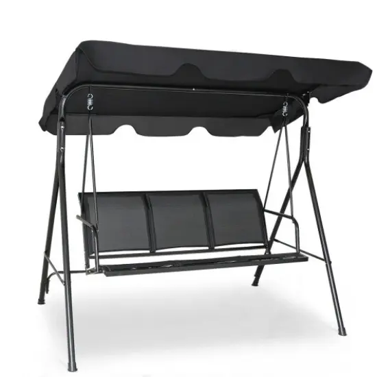 Outdoor Patio Swing Canopy 3 Person Canopy Swing Chair-Black {3}