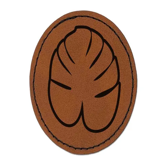 Palm Leaf Tropical Outline Round Iron-On Engraved Faux Leather Patch Applique - 2.5" Brown {1}