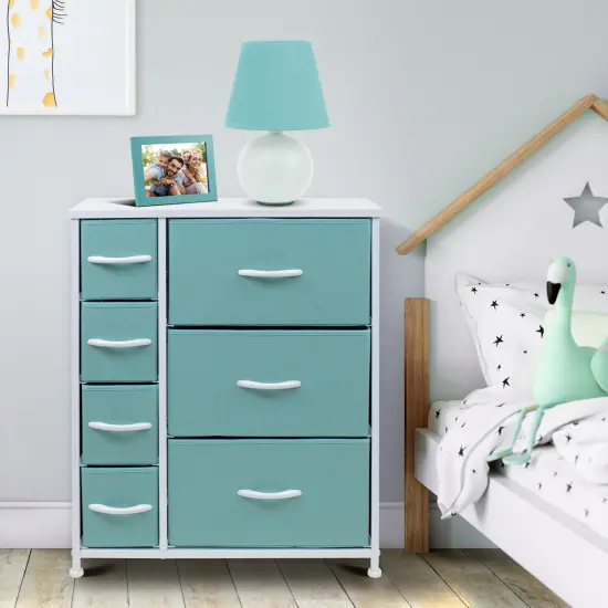 Sorbus Dresser with Drawers - Furniture Storage Tower Unit for Bedroom, Hallway, Closet, Office Organization - Steel Frame, Wood Top, Easy Pull Fabric Bins Aqua {3}