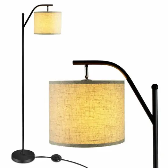 Standing Arc Modern Floor Lamp With Fabric Hanging Lamp {3}