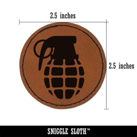 Cartoon Hand Grenade Round Iron-On Engraved Faux Leather Patch Applique - 2.5" Brown {3}