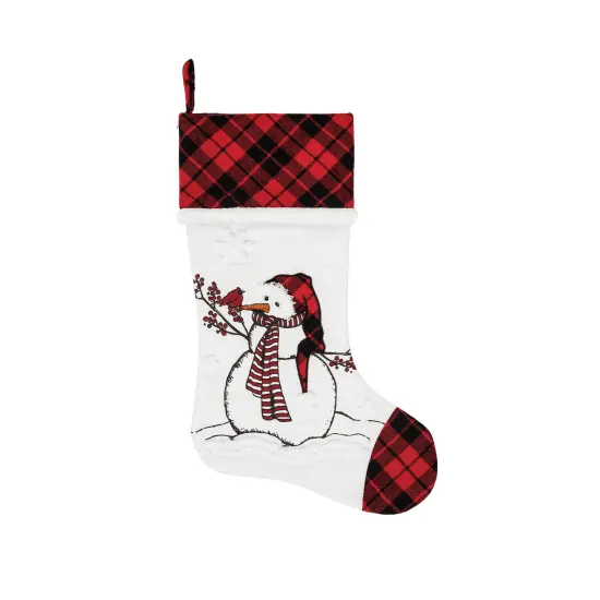 Snowman Holding Red Cardinal with Red Berries Embroidered Christmas Stocking 20.0 in. {1}