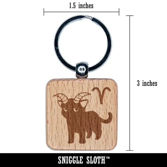 Astrological Cat Aries Horoscope Zodiac Sign Engraved Wood Square Keychain Tag Charm {2}