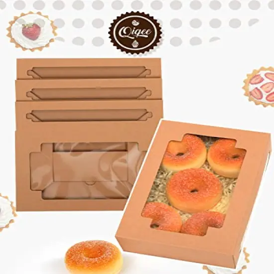 36 Packs Auto-pop up Kraft Cookie Boxes for Gift Giving 8x5.3x2 inch Brown Treat Box with Window One Second Folding Bakery Box for Donuts Candies and Biscuit {6}