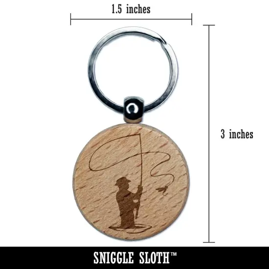 Fly Fishing Fisherman Casting Line Angler Engraved Wood Round Keychain Tag Charm {2}