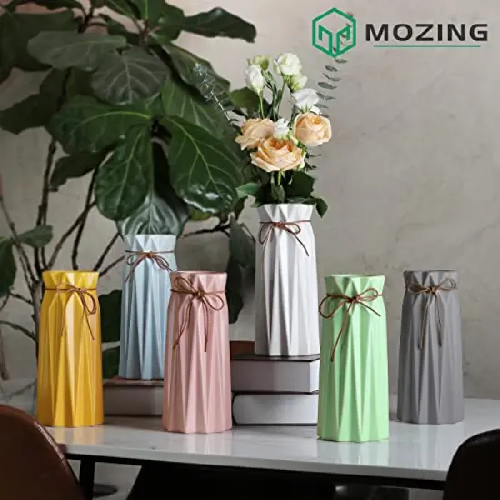 Mozing Ceramic Flower Vase for Home Decor - Modern 9.8 inch Tall Decorative Vases for Flowers - Shelf, Table Centerpieces, Kitchen Unique Decor for Rustic Farmhouse Living Room, Gift (White) {6}