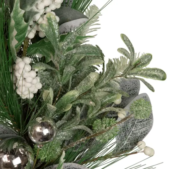 Northlight Real Touch™️Winter Pine and Berry Frosted Artificial Christmas Wreath - 24" - Unlit Green {4}